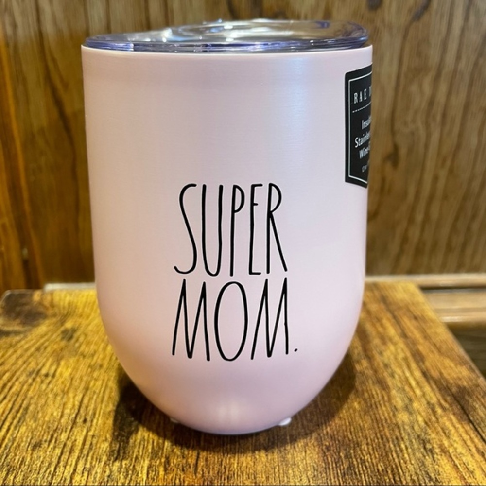 Rae Dunn SUPER MOM Light Pink Insulated Stainless Steel Wine Glass BRAND NEW!!